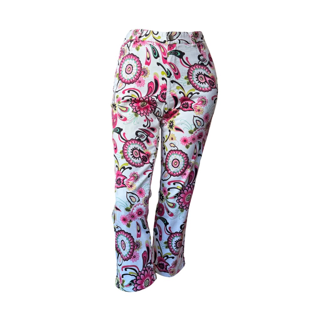 Current Capri Pants Floral Print Belt Loops Side Slit Coastal Grandmother Size 6